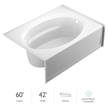 Jacuzzi 60" x 42" Signature Three Wall Alcove Soaking Bathtub with Right Drain, Tiling Flange, and Skirt White