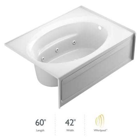 Jacuzzi 60" x 42" Signature Three Wall Alcove Whirlpool Bathtub with 6 Jets, Air Controls, Tiling Flange, Skirt, Right Drain, and Left Pump White