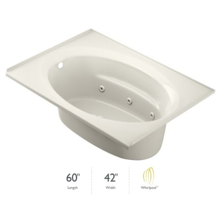 Jacuzzi 60" x 42" Signature Drop In Whirlpool Bathtub with 6 Jets, Air Controls, Tiling Flange, and Left Drain and Left Front Pump Oyster