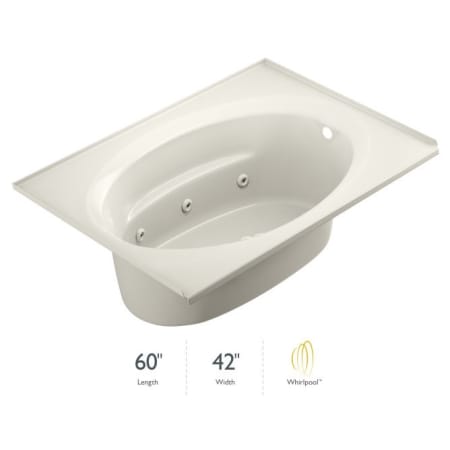 Jacuzzi 60" x 42" Signature Drop In Whirlpool Bathtub with 6 Jets, Air Controls, Tiling Flange, RapidHeat Water Heater, and Right Drain and Left Pump Oyster