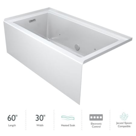 Jacuzzi Linea 60" x 30" Three Wall Alcove Soaking Bathtub with Right Drain and Heated Soak White