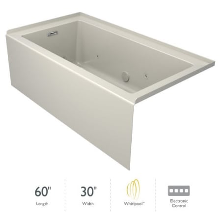 Jacuzzi Linea 60" x 30" Acrylic Whirlpool Bathtub for Three Wall Alcove Installation with Left Drain and Heater Oyster