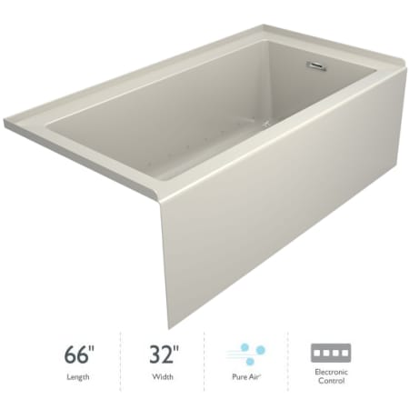 Jacuzzi Linea 66" Three Wall Alcove Acrylic Air Bath Tub with Left Drain Location and Overflow Oyster