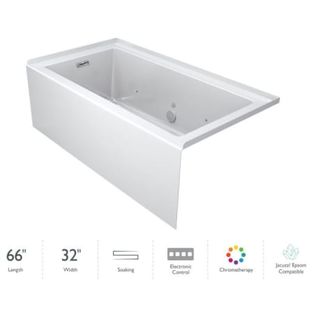 Jacuzzi Linea 66" Three Wall Alcove Acrylic Soaking Tub with Chromatherapy, Left Drain Location, and Overflow White