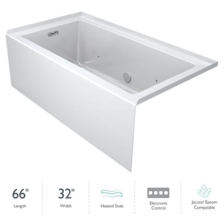 Jacuzzi Linea 66" Three Wall Alcove Acrylic Soaking Tub with Left Drain Location and Overflow White