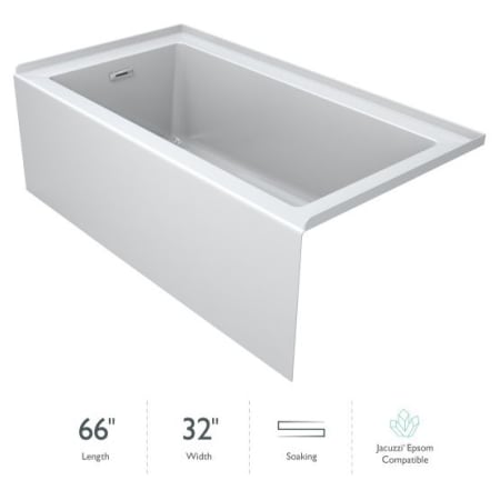 Jacuzzi Linea 66" Three Wall Alcove Acrylic Soaking Tub with Left Drain Location and Overflow White