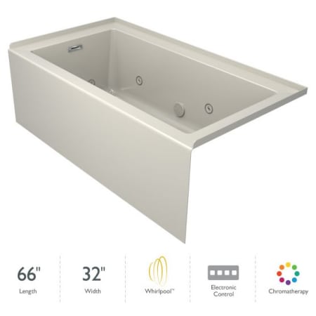 Jacuzzi Linea 66" Three Wall Alcove Acrylic Whirlpool Tub with Chromatherapy, Heater, Right Drain Location, and Overflow Oyster / Chrome Trim