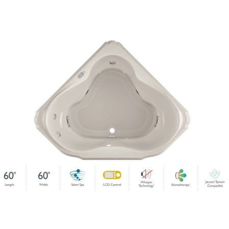 Jacuzzi Marineo 60" Salon Spa Bathtub for Drop In Installation with Center Drain and Illumatherapy / Whisper Technology™ - Luxury LCD Controls Oyster