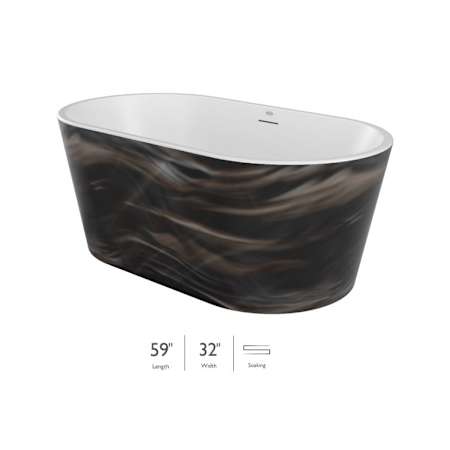 Jacuzzi Celeste 59" Free Standing Acrylic Soaking Tub with Center Drain, Drain Assembly, and Overflow Midnight