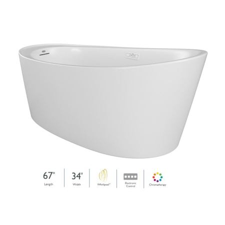 Jacuzzi Bria 67" Free Standing Acrylic Whirlpool Tub with Reversible Drain, Drain Assembly, and Overflow White / Chrome Trim