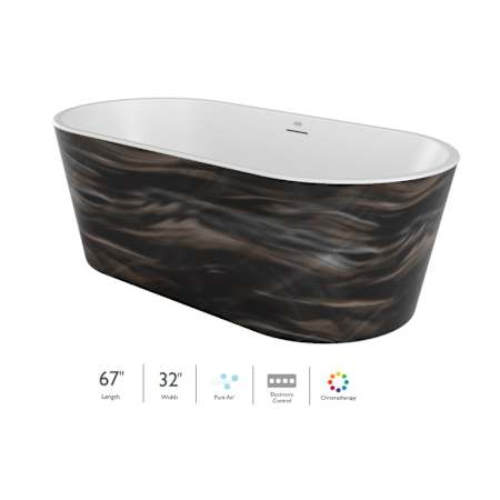 Jacuzzi Celeste 67" Free Standing Acrylic Air Tub with Center Drain, Drain Assembly, and Overflow Midnight