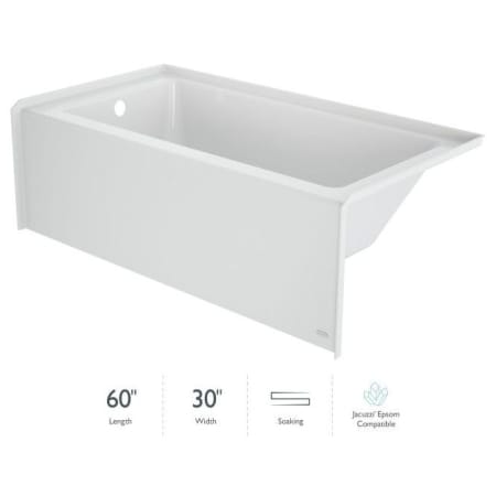 Jacuzzi Signature 60" Alcove Acrylic Soaking Tub with Left Drain and Overflow White