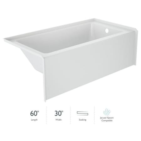 Jacuzzi Signature 60" Three Wall Alcove Acrylic Soaking Tub with Right Drain and Overflow White