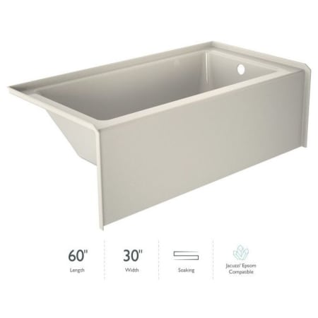 Jacuzzi Signature 60" Three Wall Alcove Acrylic Soaking Tub with Right Drain and Overflow Oyster