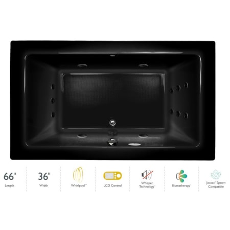 Jacuzzi 66" x 36" Sia&reg; Drop In Luxury Whirlpool Bathtub with 13 Jets, LCD Controls, Illumatherapy, Heater, Center Drain and Right Pump Black