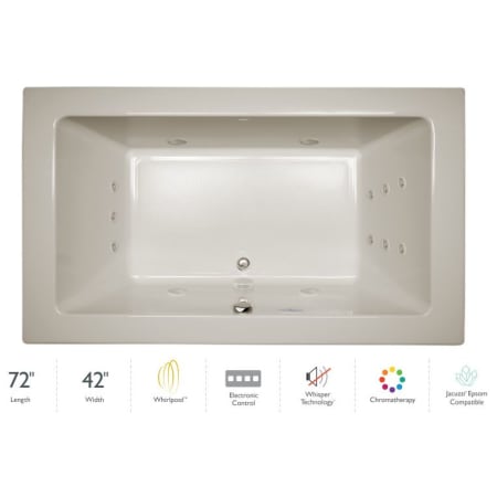 Jacuzzi 72" x 42" Sia&reg; Drop In Luxury Whirlpool Bathtub with 13 Jets, Luxury Controls, Chromatherapy, Heater, Center Drain and Right Pump Oyster