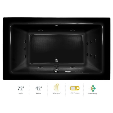 Jacuzzi 72" x 42" Sia&reg; Drop In Luxury Whirlpool Bathtub with 13 Jets, LCD Controls, Illumatherapy, Heater, Center Drain and Right Pump Black