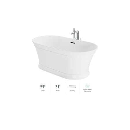 Jacuzzi Serafina 59" Free Standing Soaking Tub with Center Drain, Drain Assembly and Overflow - Includes Floor Mounted Tub Filler with Hand Shower White / Polished Chrome