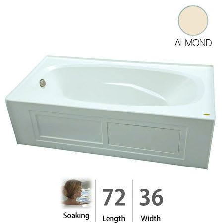 Jacuzzi 72" x 36" Amiga Three Wall Alcove Soaking Bathtub with Right Drain Almond