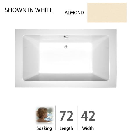 Jacuzzi 72" x 42" Sia® Drop In Soaking Bathtub with Center Drain Almond
