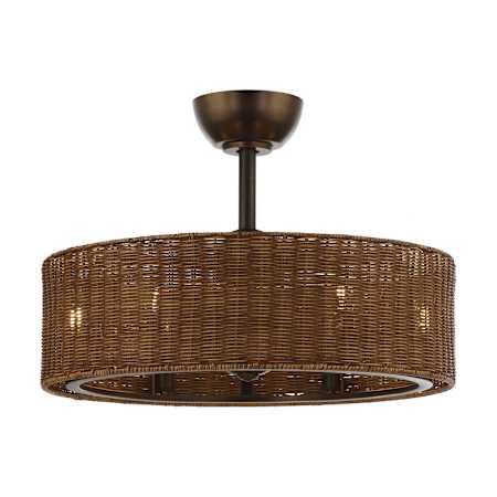 James Allan BreezeLite 6 Light 25" Wide LED 3 Blade Fandelier with Rattan Shade Brown