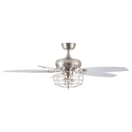 James Allan 52" 5 Blade Indoor Ceiling Fan with Metal Cage Light Kit Silver