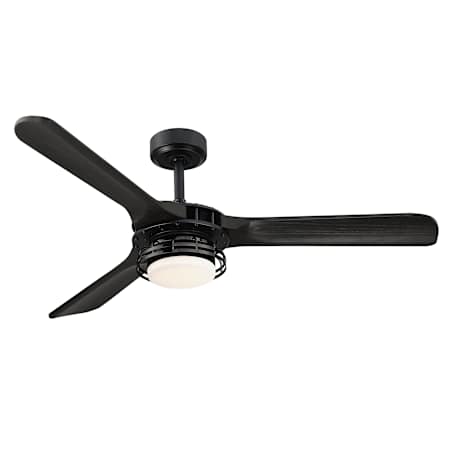 James Allan 52" 3 Blade Indoor LED Ceiling Fan with Glass Shade and Metal Accents Black