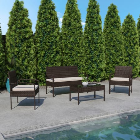 James Allan Lionello 4 Piece Steel Framed Polyester Outdoor Lounge Set Brown / Beige