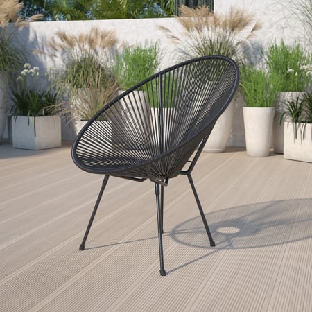 James Allan Pismo Indoor / Outdoor 19"W Contemporary Oval Papasan Style Bungee Lounge Chair without Cushion Black