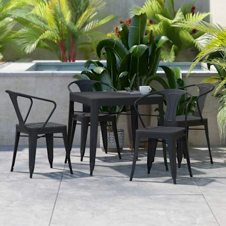 James Allan Jaziel 5 Piece Steel Framed Poly Resin Outdoor Dining Set Black