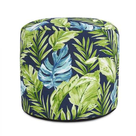 James Allan Vykus 22" Wide Polyester Outdoor Tall Pouf Ottoman Indigo / Lime