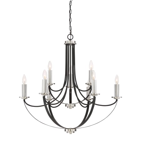James Allan Osage 9 Light 32" Wide 2 Tier Candle Style Chandelier with Crystal Accents Mystic Black