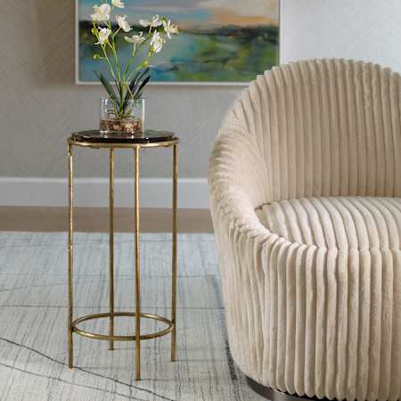 James Allan 12" Diameter Recycled Glass Top Iron Table Antique Gold