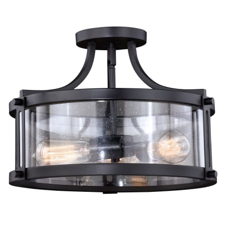 James Allan Declan 3 Light 16" Wide Semi-Flush Drum Ceiling Fixture with Seedy Glass Shade Noble Bronze