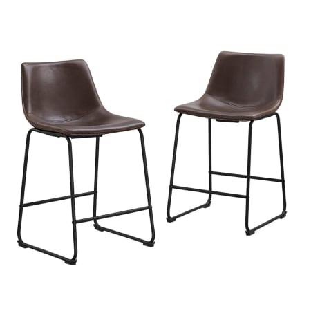 James Allan Karson Set of (2) 18" Wide Industrial Faux Leather Counter Stools with Sled Base Brown