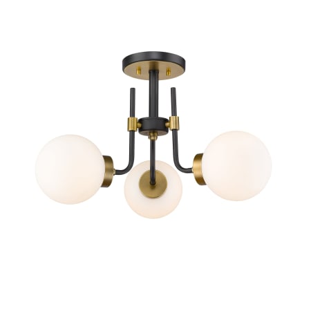 James Allan Oscar 3 Light 22" Wide Semi-Flush Ceiling Fixture Matte Black / Olde Brass