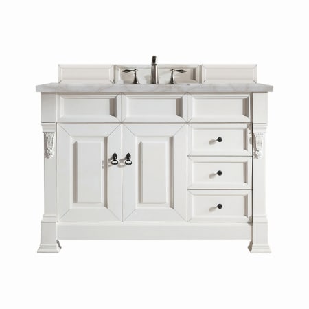 James Martin Vanities Brookfield 48" Single Basin Wood Vanity Set with 3cm Victorian Silver Silestone Quartz Vanity Top and Rectangular Sink - 8" Faucet Centers Bright White