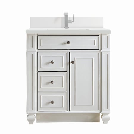 James Martin Vanities Bristol 30" Single Basin Walnut Wood Vanity Set with 3cm White Zeus Silestone Quartz Vanity Top, Backsplash and Rectangular Sink Bright White