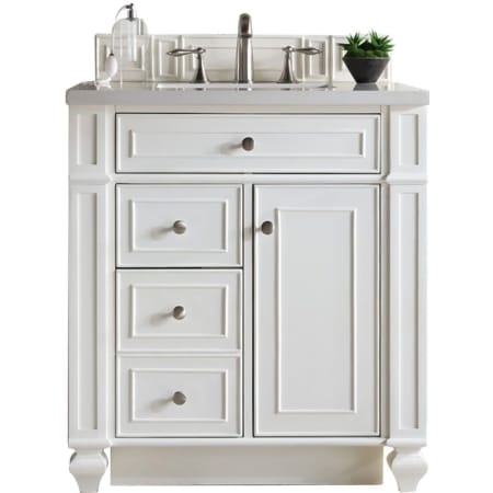 James Martin Vanities Bristol 30" Free Standing Single Basin Hardwood Vanity Set with Eternal Jasmine Pearl Quartz Top Bright White