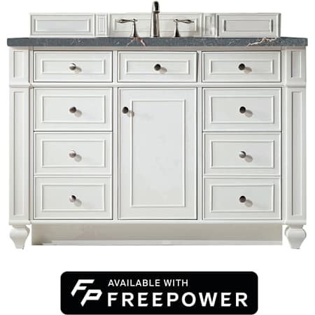 James Martin Vanities Bristol 48" Free Standing Single Basin Black Walnut Wood Vanity Set with Parisien Bleu Silestone Top, Rectangular Sink, and Matching Mirror Bright White