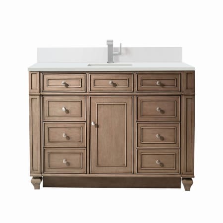 James Martin Vanities Bristol 48" Single Basin Walnut Wood Vanity Set with 3cm White Zeus Silestone Quartz Vanity Top, Backsplash and Rectangular Sink Whitewashed Walnut