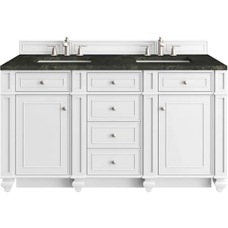 James Martin Vanities Bristol 60" Free Standing Double Basin Hardwood Vanity Set with Solid Surface Top and Rectangular Sinks Bright White