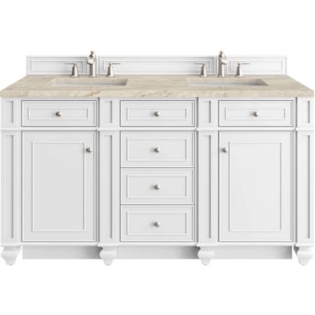 James Martin Vanities Bristol 60" Free Standing Double Basin Hardwood Vanity Set with Solid Surface Top and Rectangular Sinks Bright White