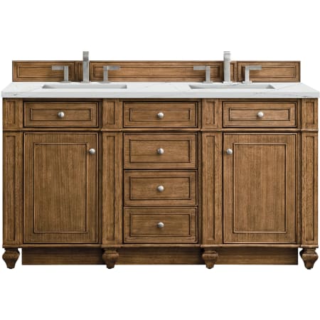 James Martin Vanities Bristol 60" Free Standing Double Basin Vanity Set with 3 cm Ethereal Noctis Quartz Vanity Top and Rectangular Sinks Saddle Brown