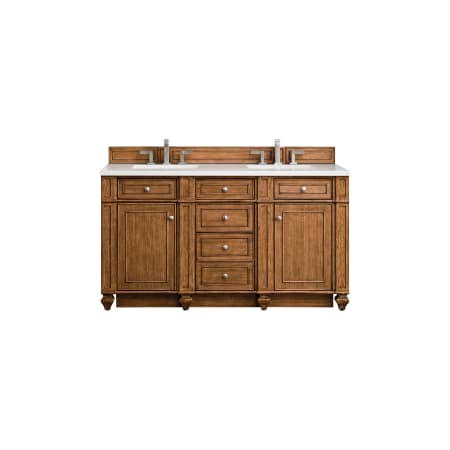 James Martin Vanities Bristol 60" Free Standing Double Basin Vanity Set with Wood Cabinet and 3cm Quartz Vanity Top Saddle Brown