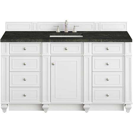 James Martin Vanities Bristol 60" Free Standing Single Basin Hardwood Vanity Set with Solid Surface Top and Rectangular Sink Bright White
