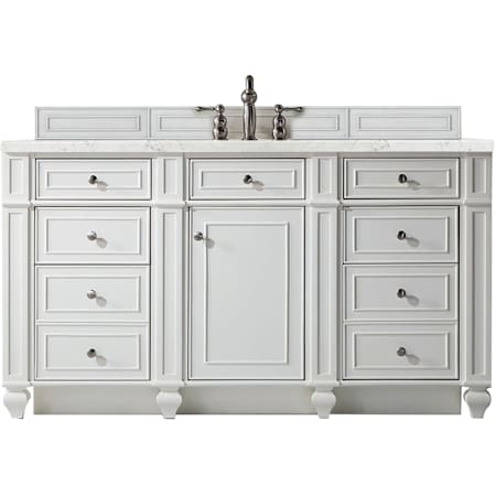 James Martin Vanities Bristol 60" Free Standing Single Basin Hardwood Vanity Set with Eternal Jasmine Pearl Stone Composite Top and Rectangular Sink Bright White