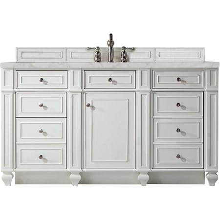 James Martin Vanities Bristol 60" Free Standing Single Basin Hardwood Vanity Set with Victorian Silver Stone Composite Top and Rectangular Sink Bright White