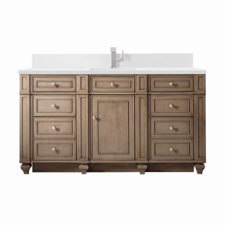 James Martin Vanities Bristol 60" Single Basin Walnut Wood Vanity Set with 3cm White Zeus Silestone Quartz Vanity Top, Backsplash and Rectangular Sink Whitewashed Walnut