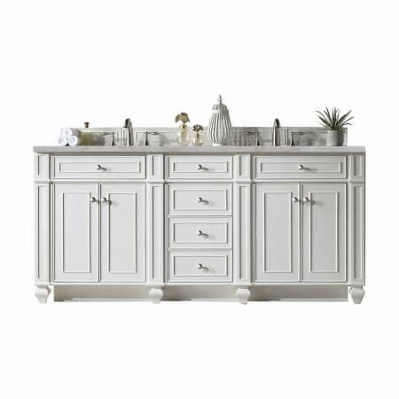 James Martin Vanities Bristol 72" Double Basin Walnut Wood Vanity Set with 3cm Victorian Silver Silestone Quartz Vanity Top and Rectangular Sinks Bright White
